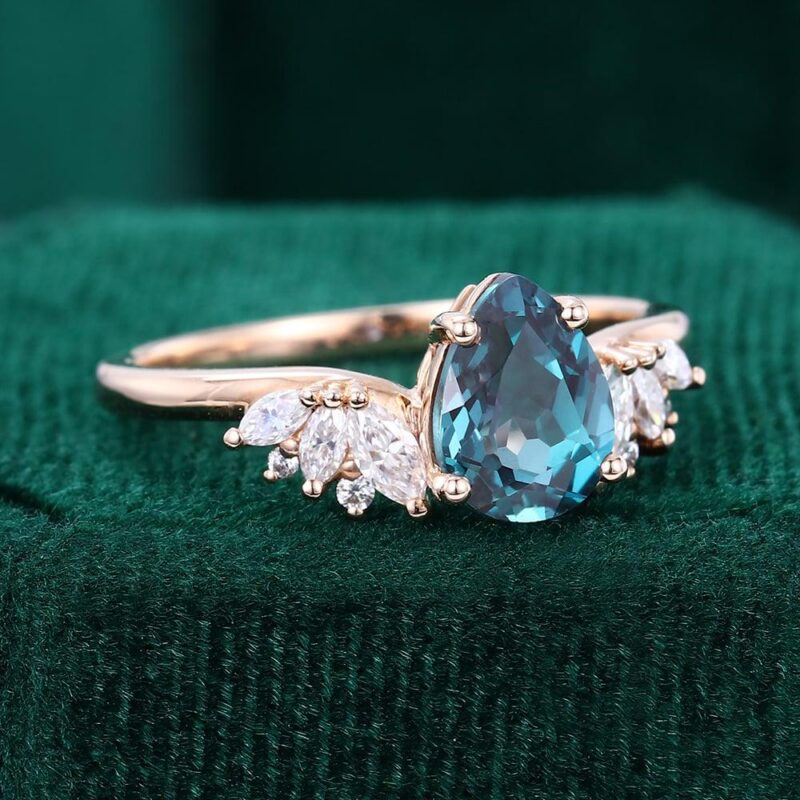 Wings Theme Pear Cut Alexandrite Engagement Ring - Image 4