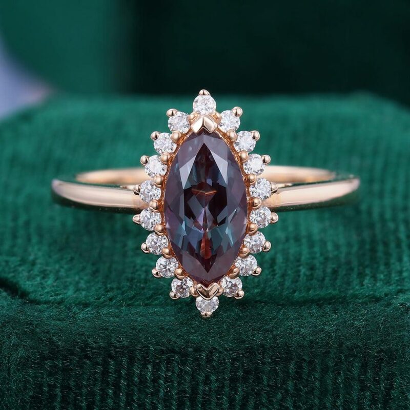 Unique Marquise-Cut Alexandrite Rose Gold Ring